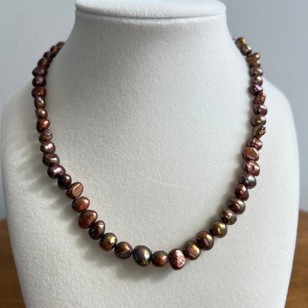 Baroque Freshwater Pearl Necklace Chocolate Brown Bronze 16.5"